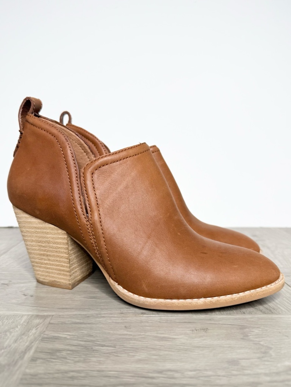 Jeffrey Campbell Rosalee Brown Leather Heeled Bootie 8 1/2